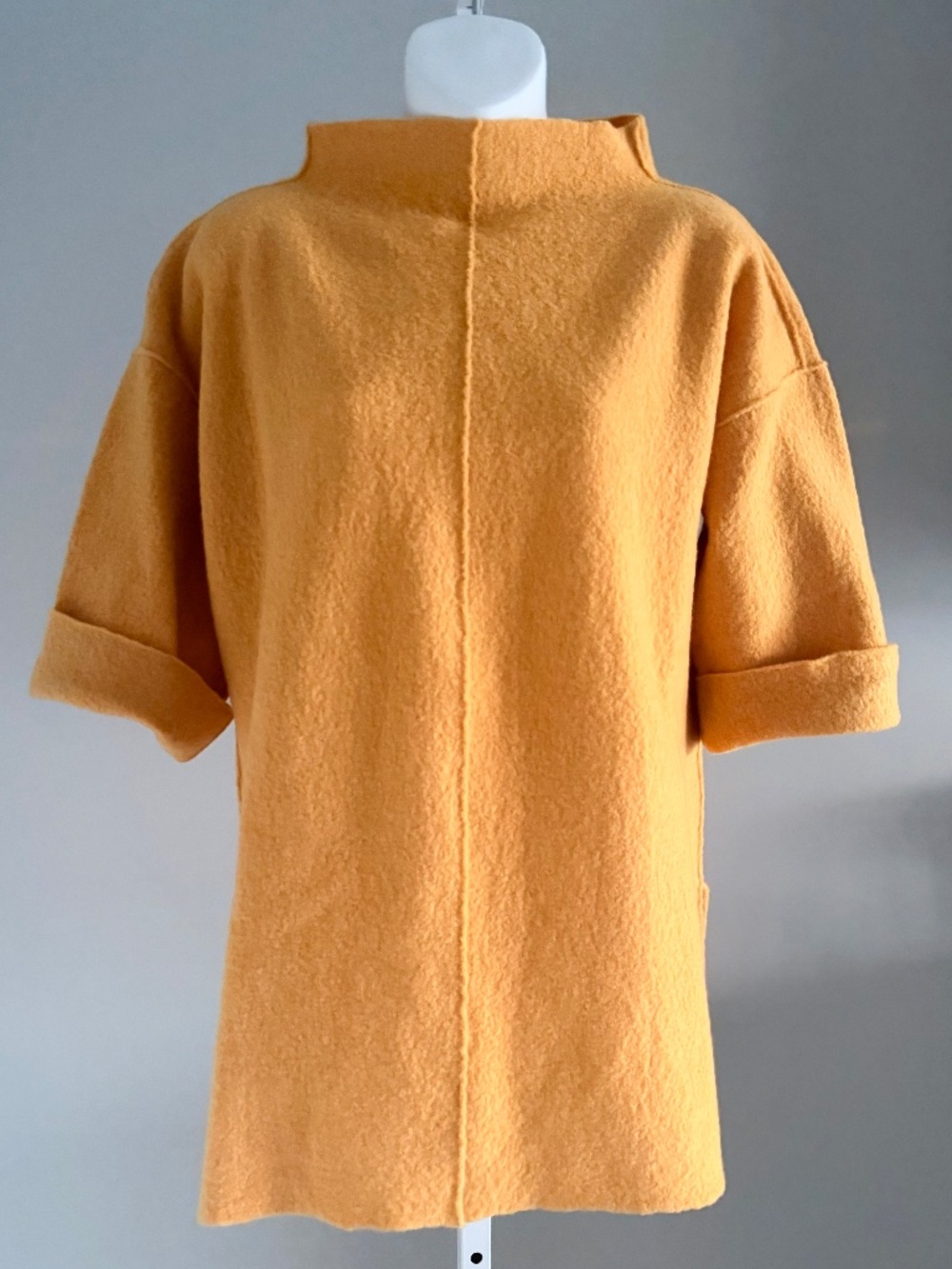 EILEEN FISHER Amazing Mustard Yellow Felted Wool Long Sweater Top Sz S NEW $445!